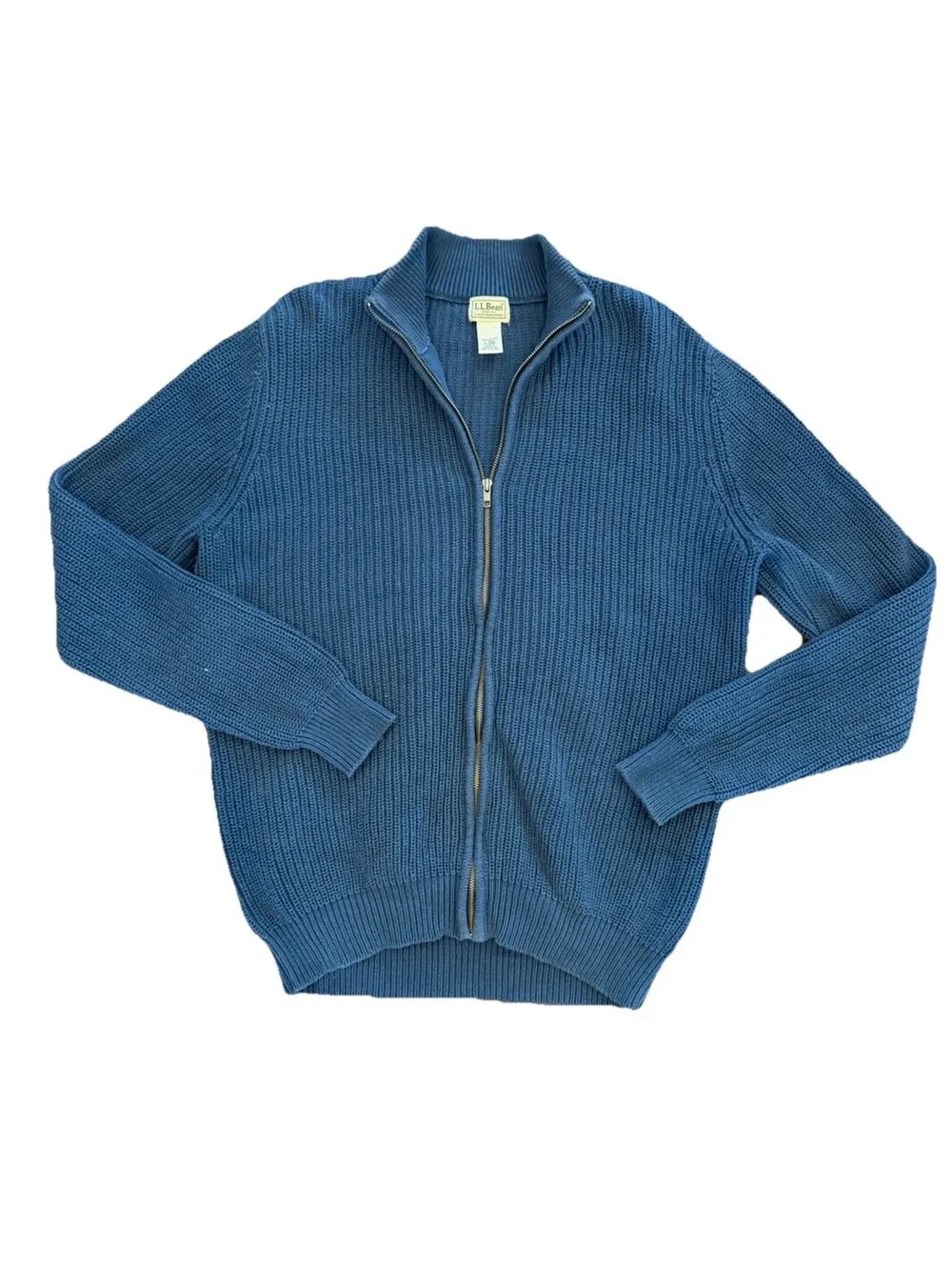 LL Bean Full Zip Cardigan Sweater Men’s Large Tall Blue Heavyweight Chunky Knit